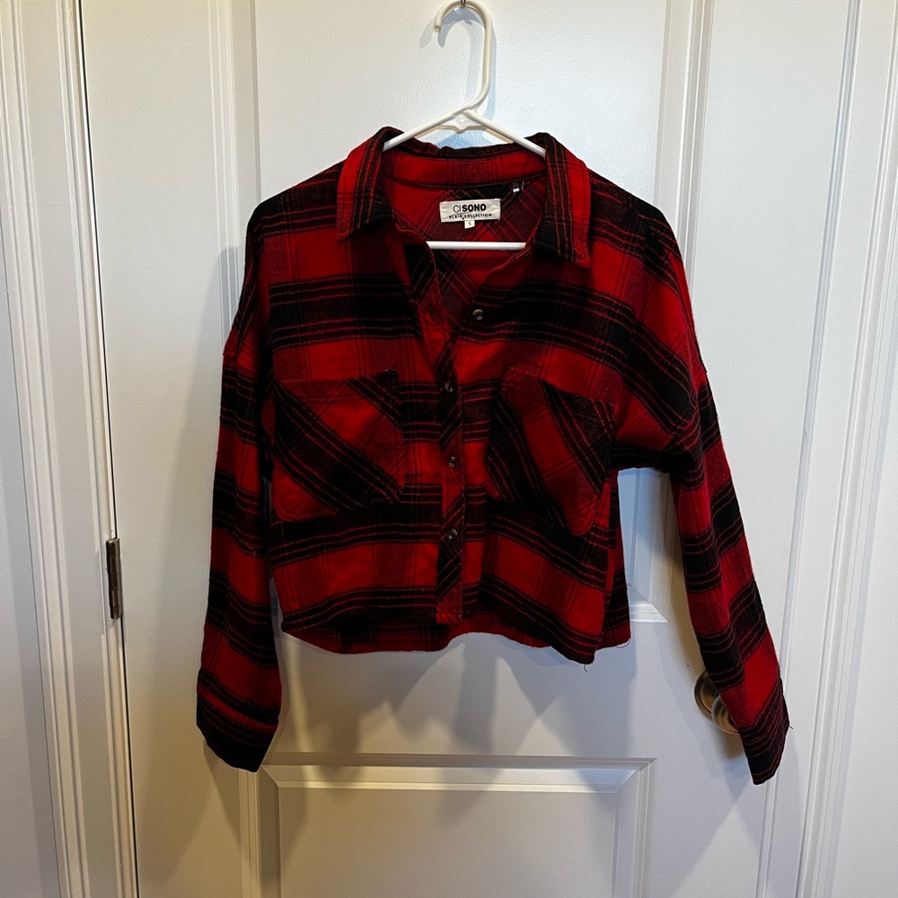 Ci Sono Red and Black Plaid Top
